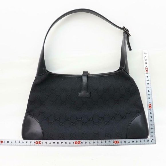Gucci Jackie Triangular Shaped Purse Black Large G Logo Print Leather And Canvas - Picture 2 of 8